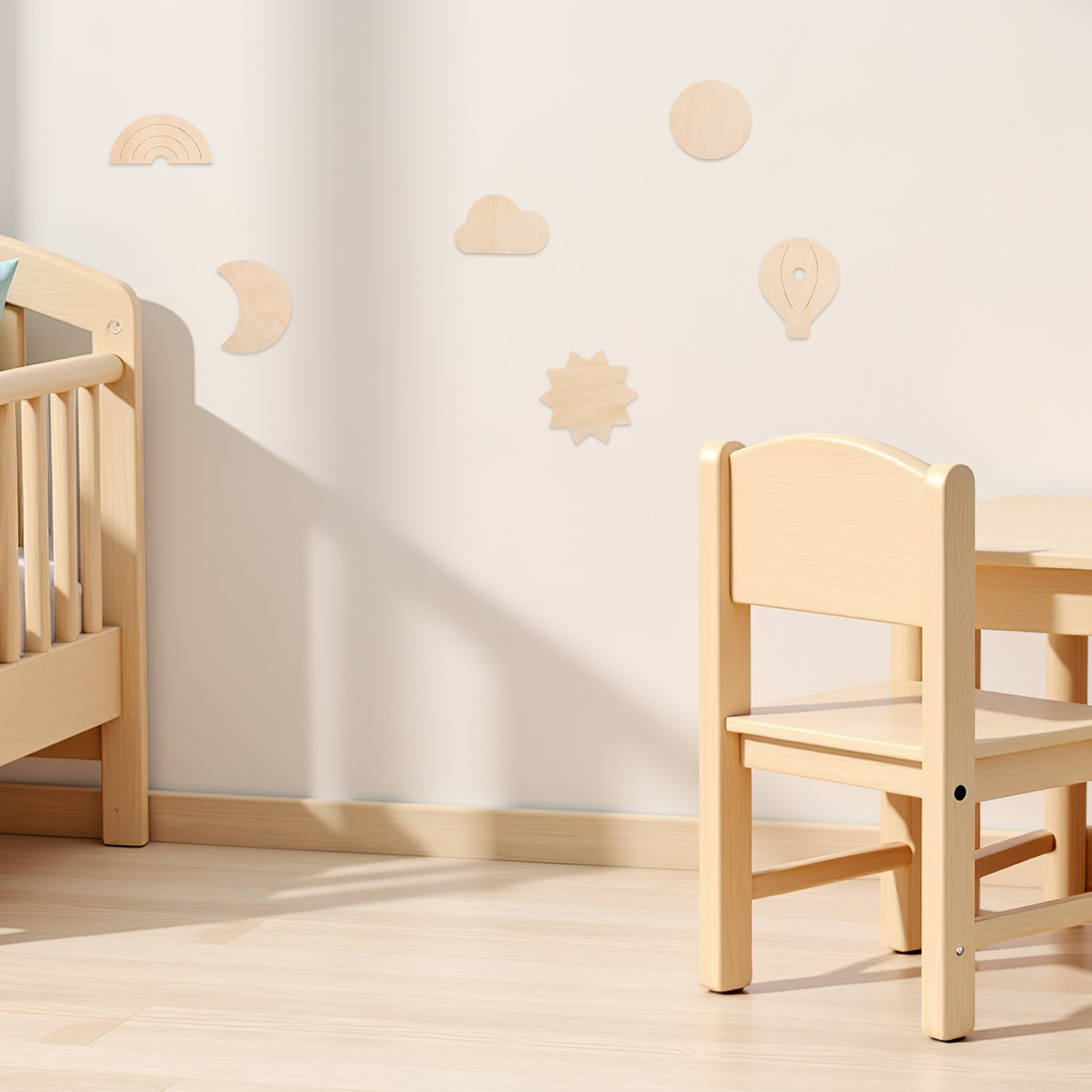 Baby Nursery Hot Air Balloon Theme - 6Pcs Wood Wall Stickers Sky Theme