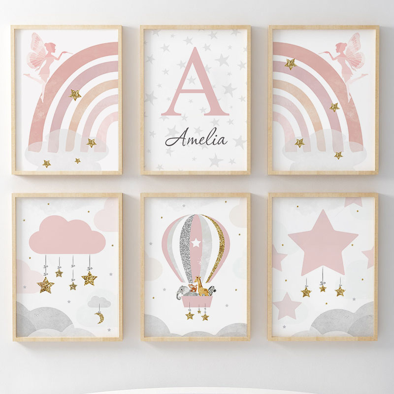 Baby Nursery Prints - Pink Angel Girl Rainbow Wall Art