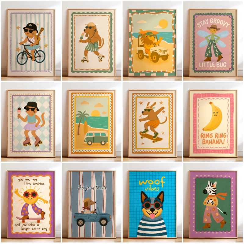 Baby Nursery Pictures - (2D canvas painting) Vintage Animal Illustration