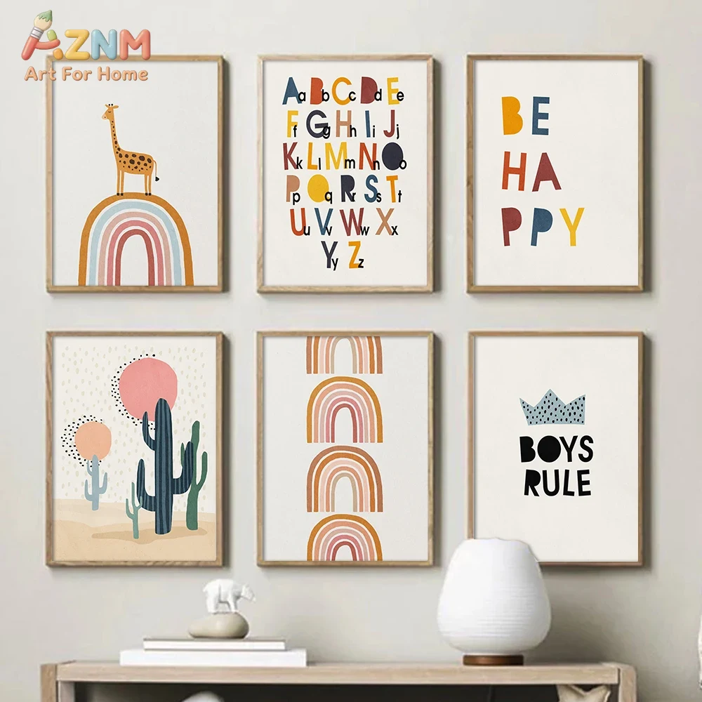 Baby Nursery Prints - Rainbow Alphabet Poster Educational ABC Letter