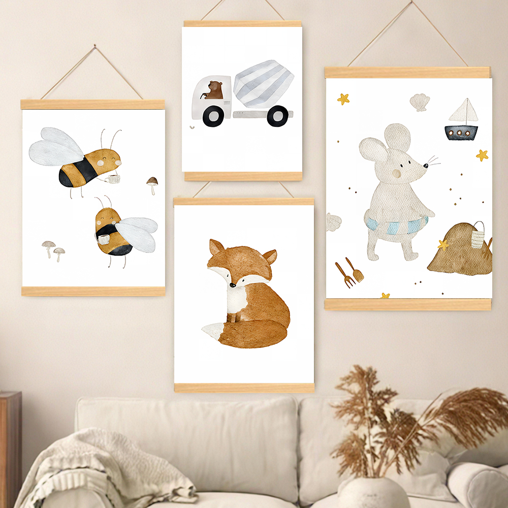 Baby Nursery Prints - Boho Cartoon Posters Print Bear Truck