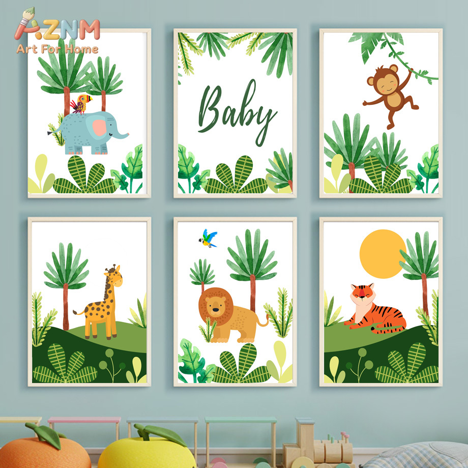 Baby Nursery Prints - Cute Jungle Safari Nursery Wall Art