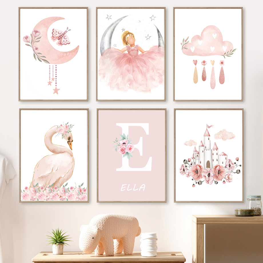 Pink Angel Girl Sun Moon Cloud - Baby Nursery Prints recension och pris