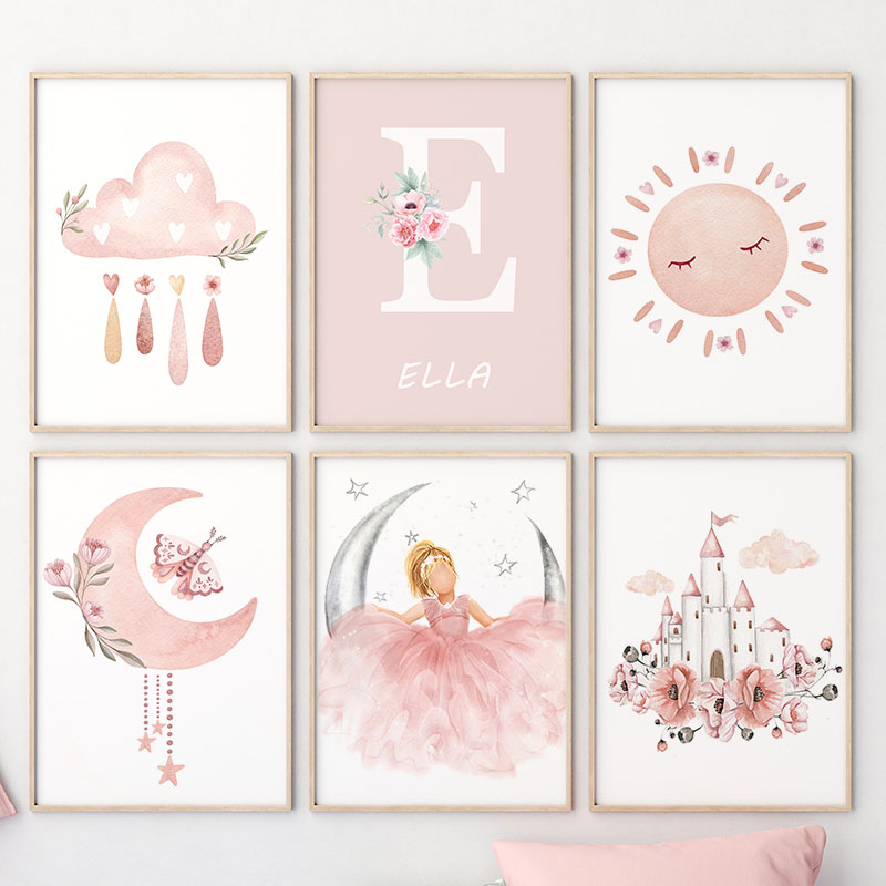 Pink Angel Girl Sun Moon Cloud - Baby Nursery Prints recension och pris