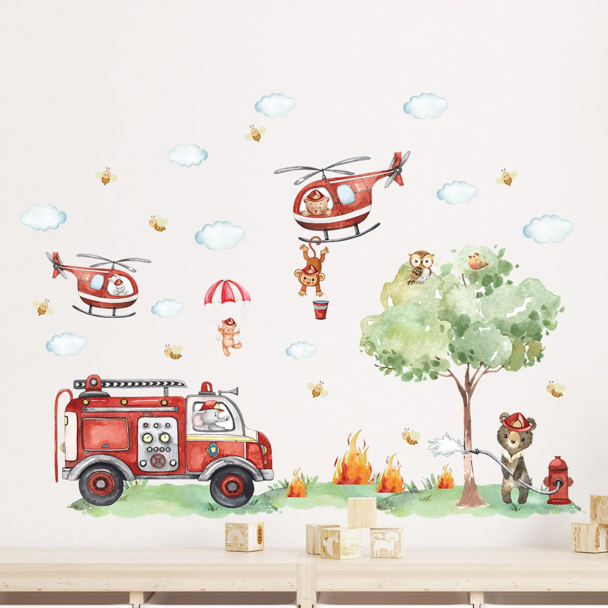Cartoon Animal Fire Fighting T - Baby Nursery Water recension och pris