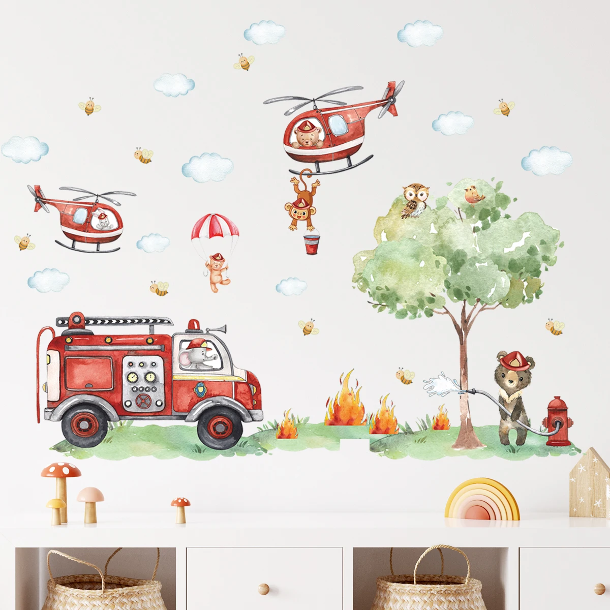 Cartoon Animal Fire Fighting T - Baby Nursery Water recension och pris