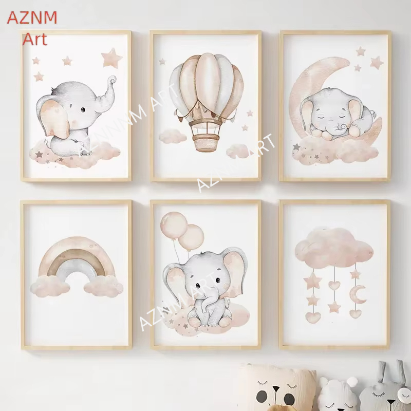 Elephant Balloon Rainbow Moon  - Baby Nursery Prints recension och pris