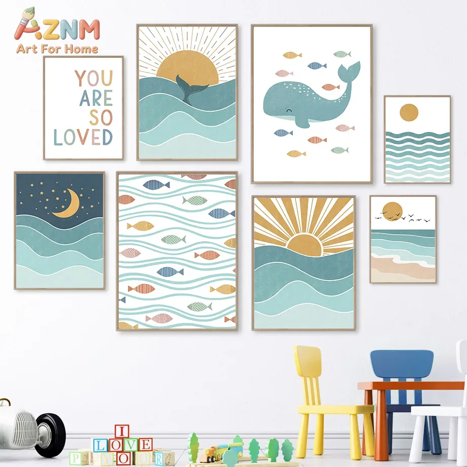 AZNM Boho Ocean Canvas Wall Ar - Baby Nursery Prints recension och pris