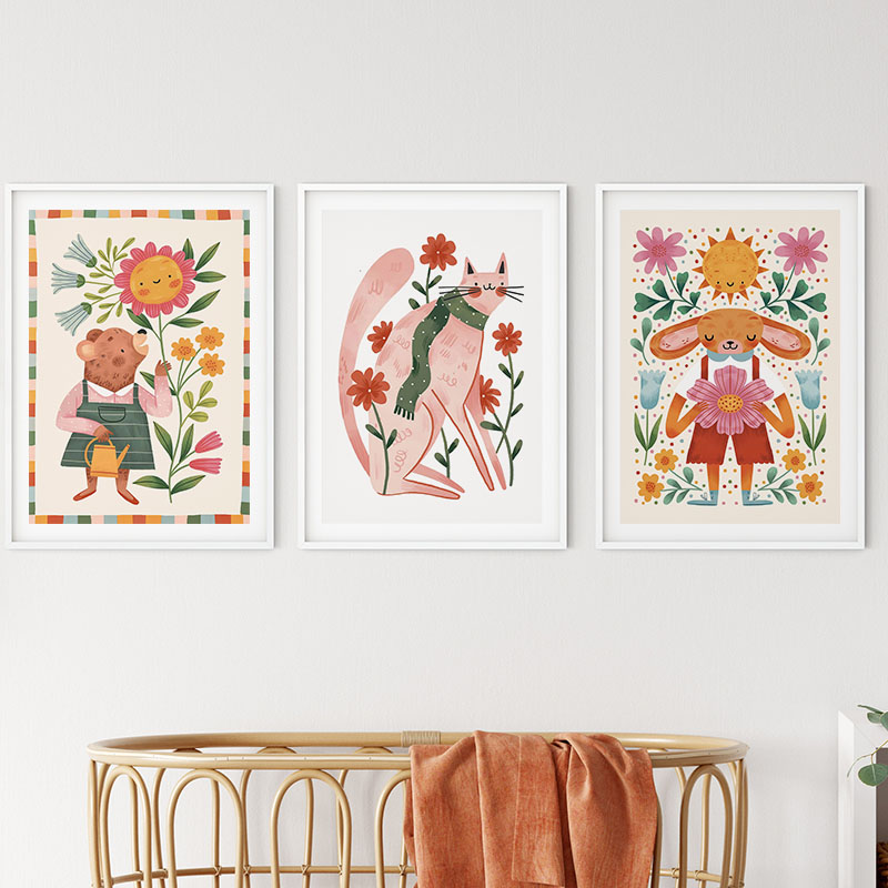 Cute Bear Rabbit Cat Mouse Flo - Baby Nursery Prints recension och pris