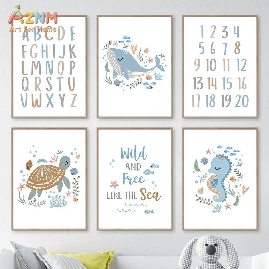 Whale Turtle Seahorse Octopus  - Baby Nursery Prints recension och pris