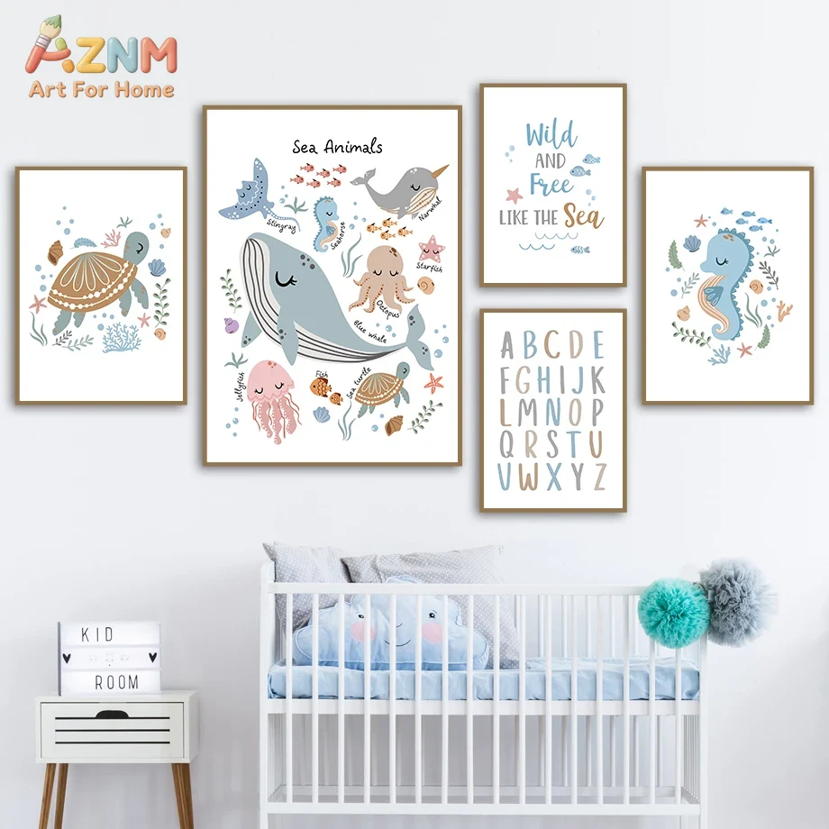 Whale Turtle Seahorse Octopus  - Baby Nursery Prints recension och pris