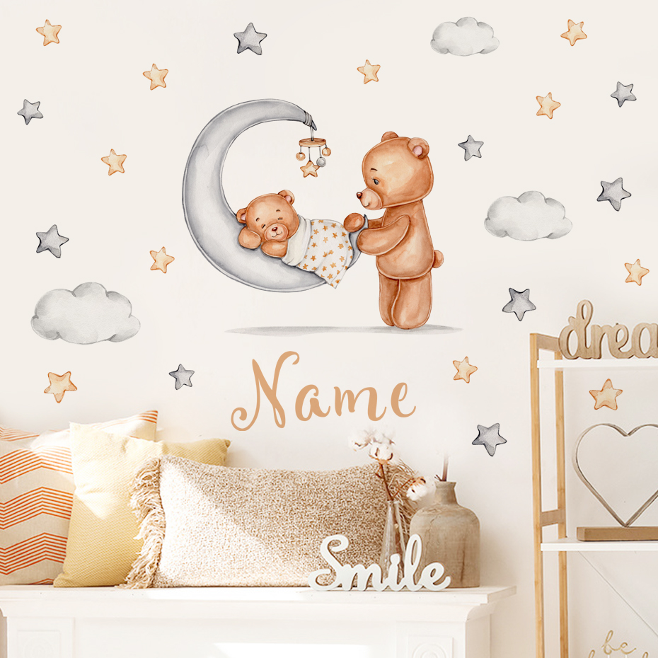 Custom Name Cartoon Bear Moon  - Baby Nursery Set Furniture recension och pris