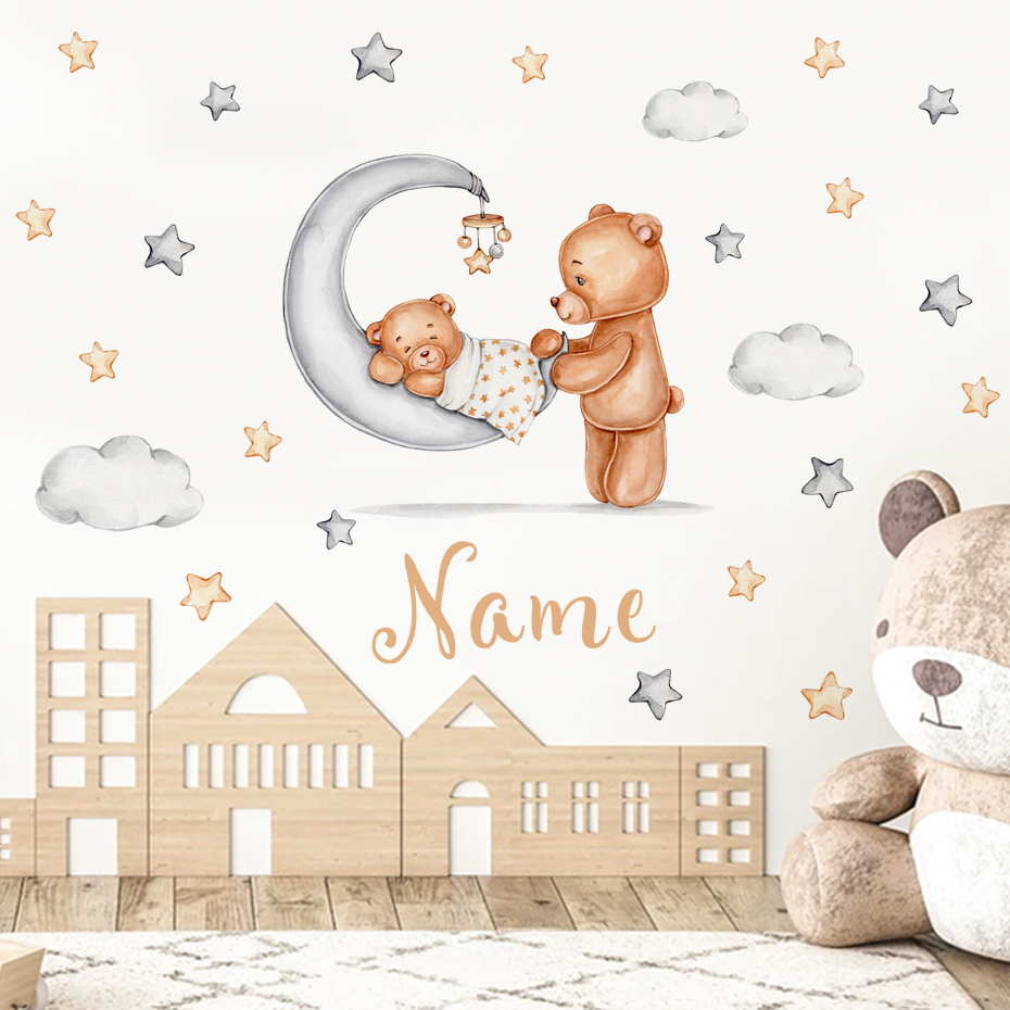 Custom Name Cartoon Bear Moon  - Baby Nursery Set Furniture recension och pris