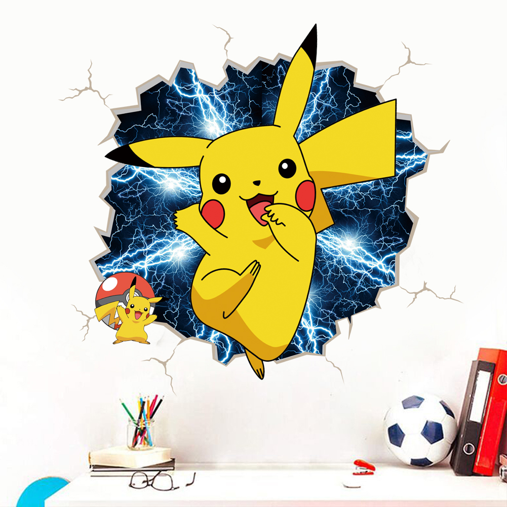 3D Broken Wall Cartoon Pikachu - Baby Nursery Decals recension och pris