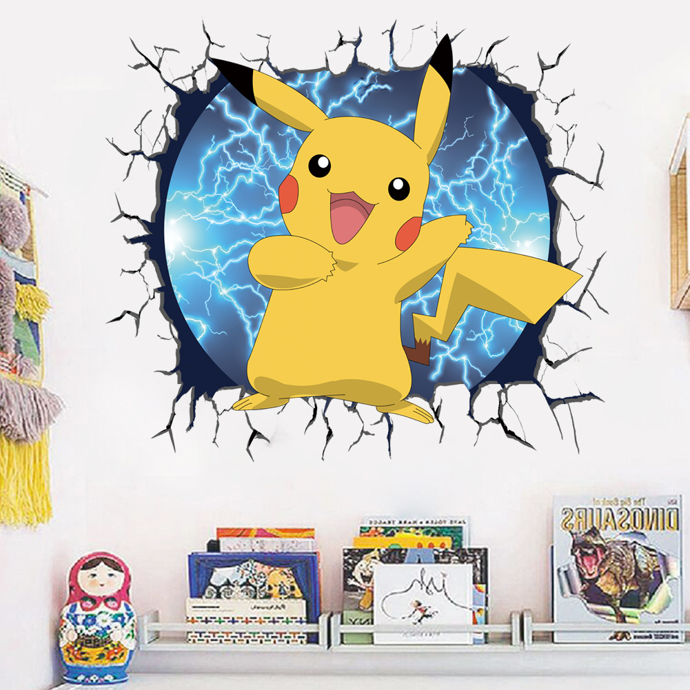 3D Broken Wall Cartoon Pikachu - Baby Nursery Decals recension och pris
