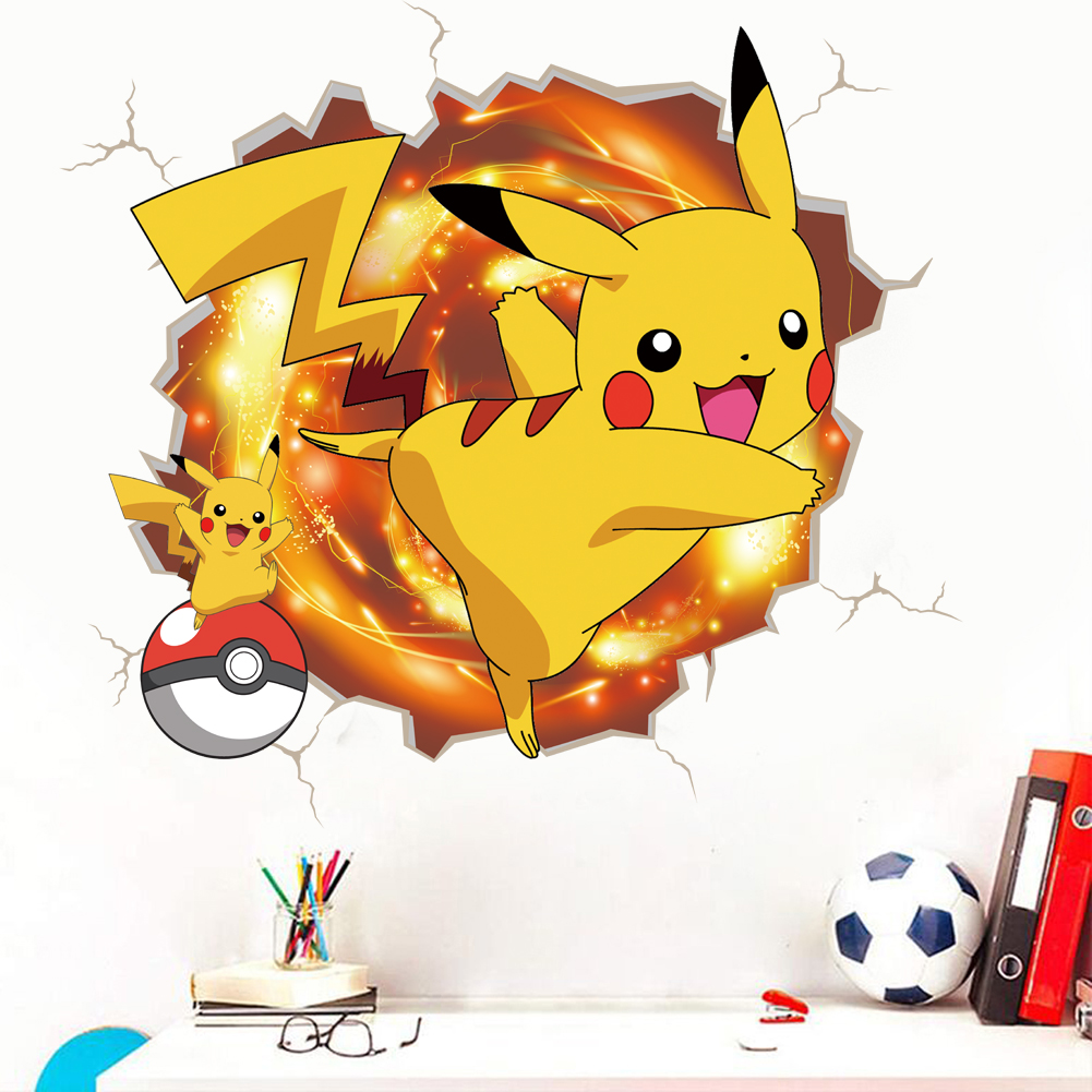 3D Broken Wall Cartoon Pikachu - Baby Nursery Decals recension och pris