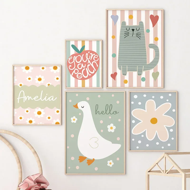 Cartoon Cat Duck Bird Apple Cu - Baby Nursery Prints recension och pris