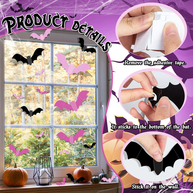 24/48Pcs Halloween Pink Bats W - Baby Nursery Decals recension och pris
