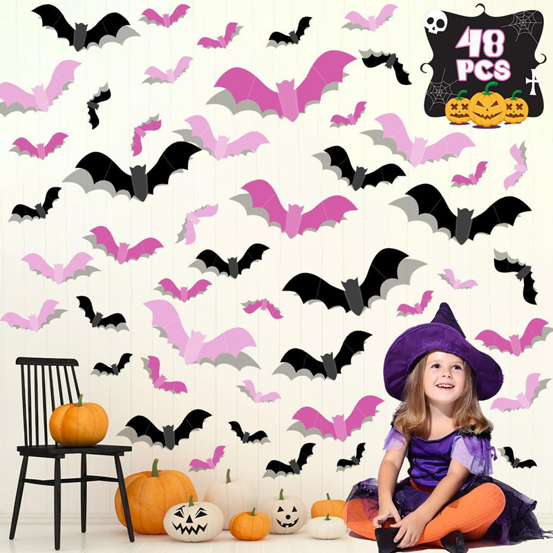 24/48Pcs Halloween Pink Bats W - Baby Nursery Decals recension och pris