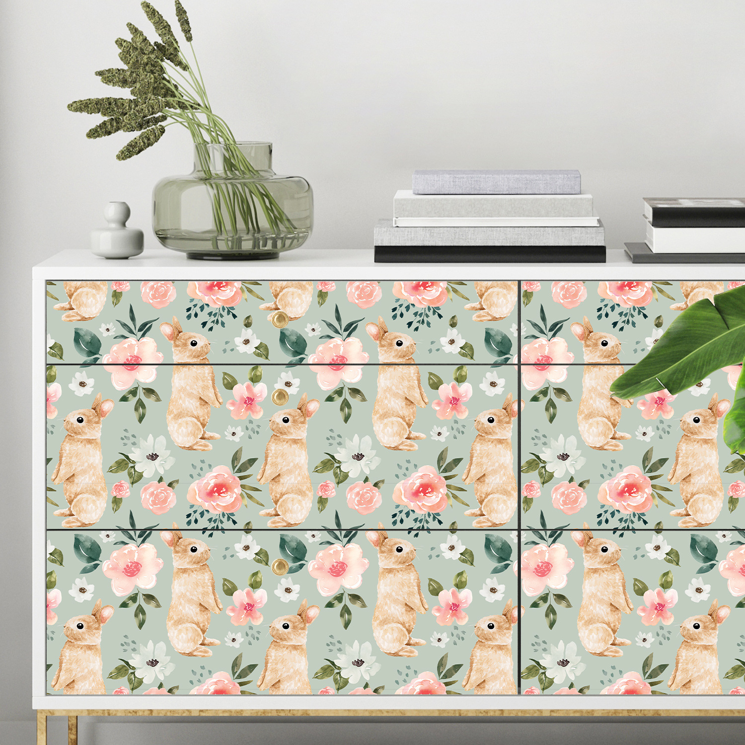 Sage Green Bunny Floral Wallpa - Baby Nursery Bedding recension och pris