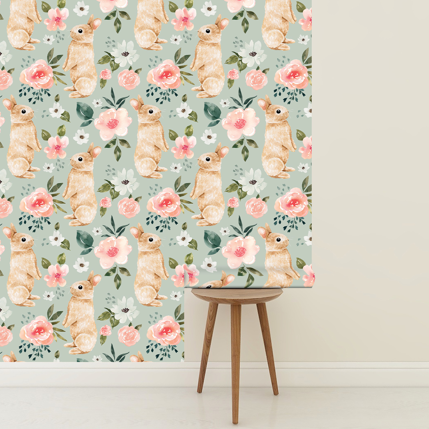 Sage Green Bunny Floral Wallpa - Baby Nursery Bedding recension och pris