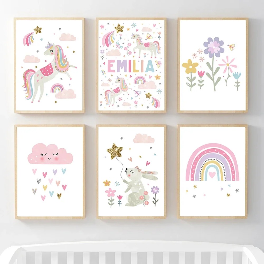 Pink Unicorn Rabbit Rainbow Cl - Baby Nursery Prints recension och pris