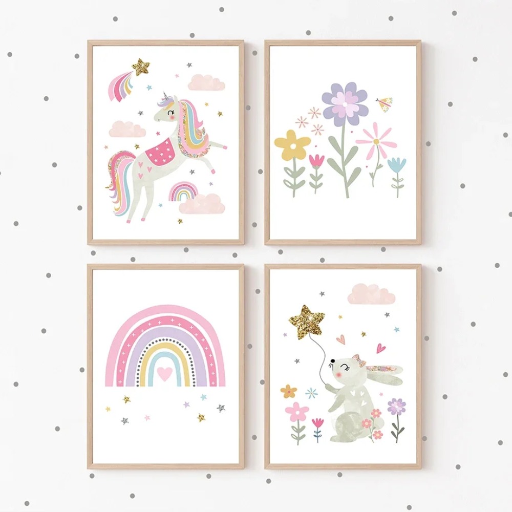 Pink Unicorn Rabbit Rainbow Cl - Baby Nursery Prints recension och pris