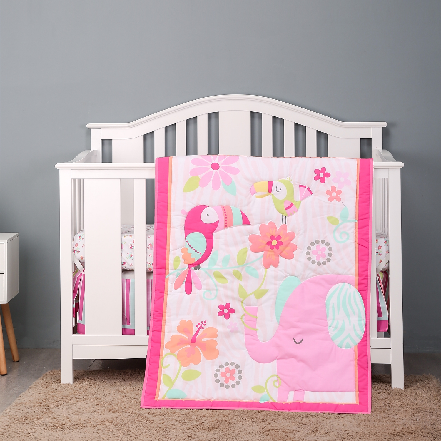 Pink Elephant Cot Baby Bedding - Baby Nursery Bedding recension och pris