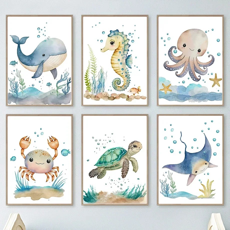 Cute Whale Sea Horse Octopus C - Baby Nursery Prints recension och pris