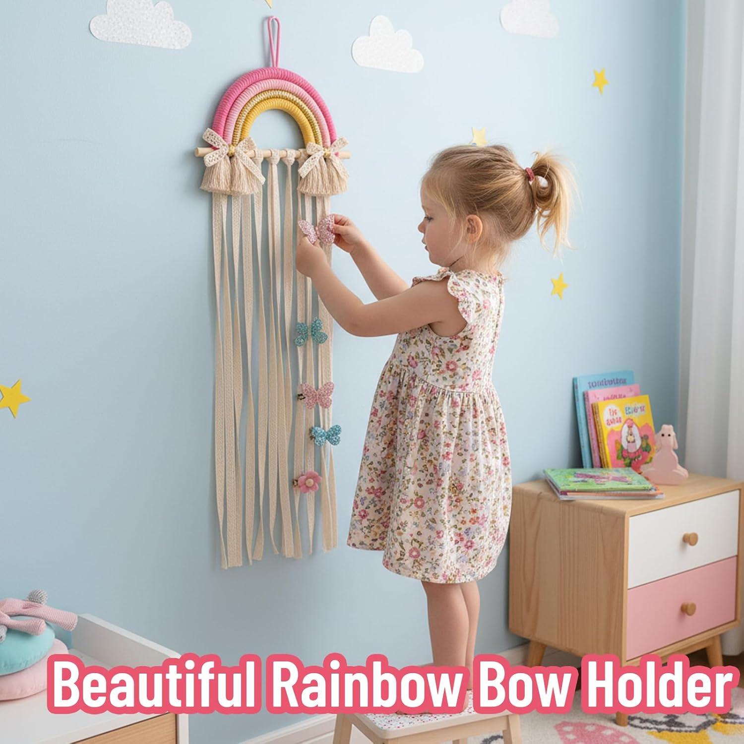 Rainbow Macrame Hair Bows Hold - Baby Nursery Girl Room recension och pris