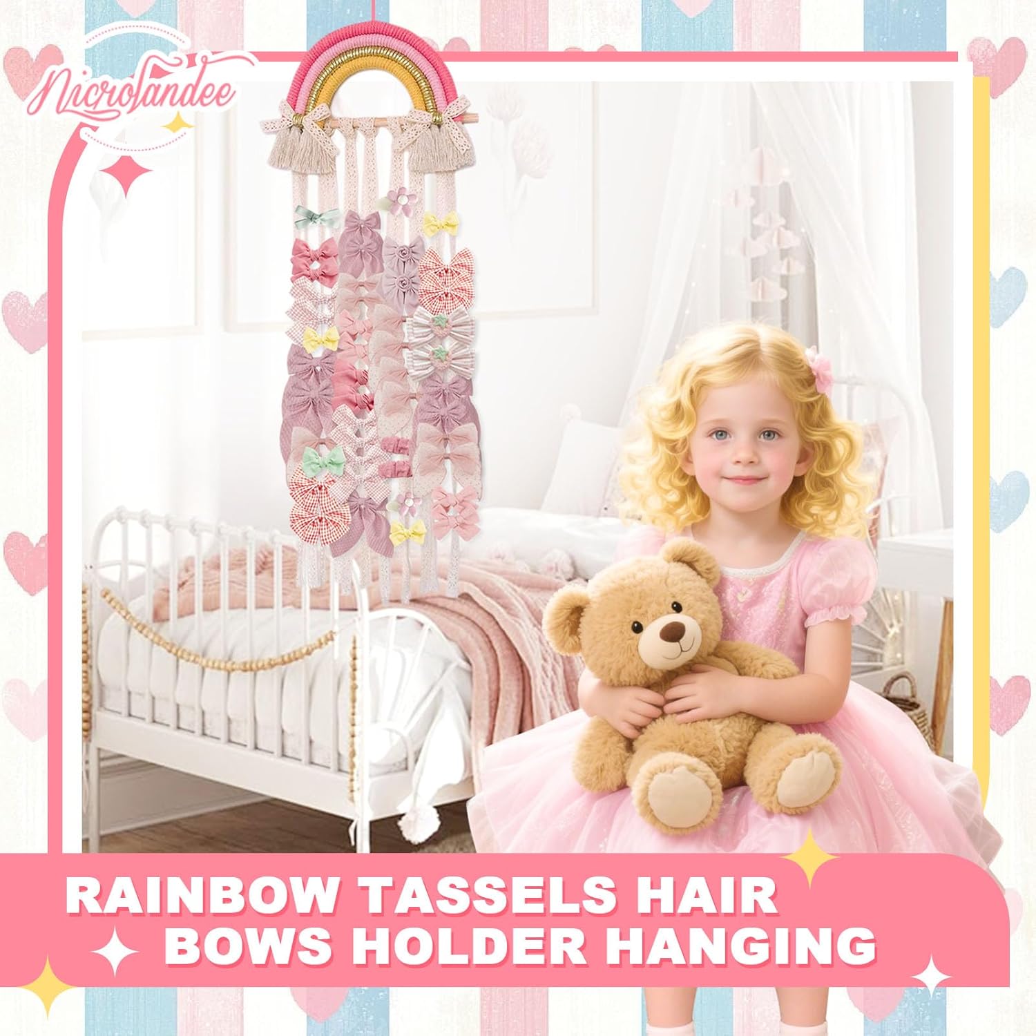 Rainbow Macrame Hair Bows Hold - Baby Nursery Girl Room recension och pris