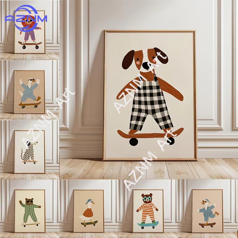 1PC Funny Animal Skateboarding - Baby Nursery Prints recension och pris