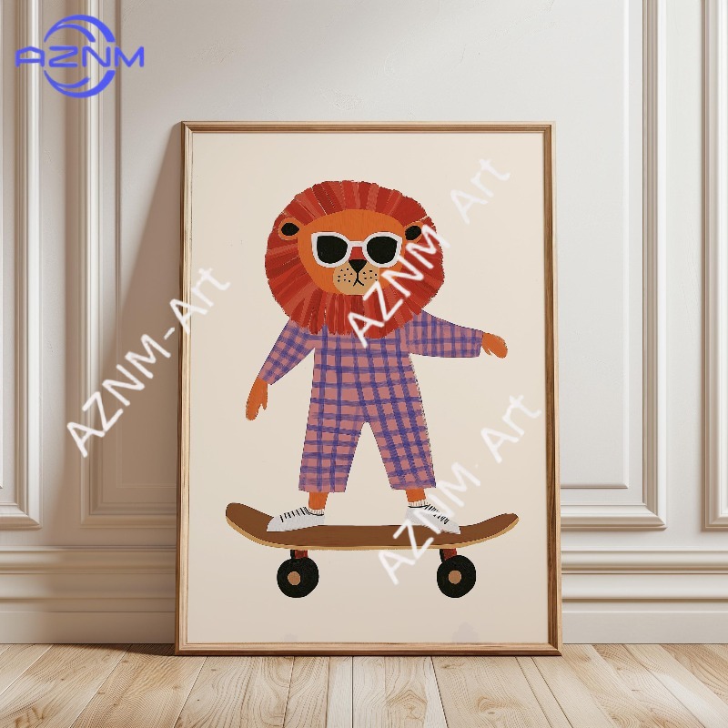 1PC Funny Animal Skateboarding - Baby Nursery Prints recension och pris
