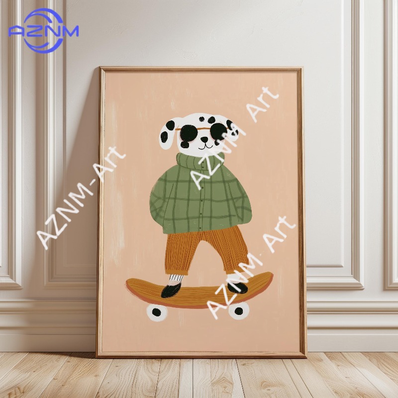 1PC Funny Animal Skateboarding - Baby Nursery Prints recension och pris