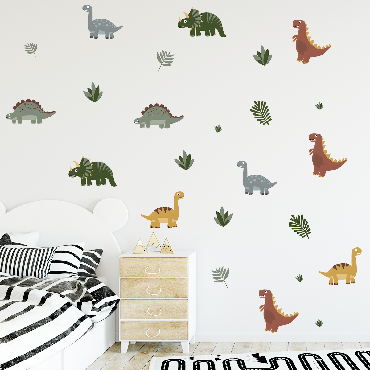 Cartoon Cute Dinosaur Leaf Ani - Baby Nursery Decals recension och pris
