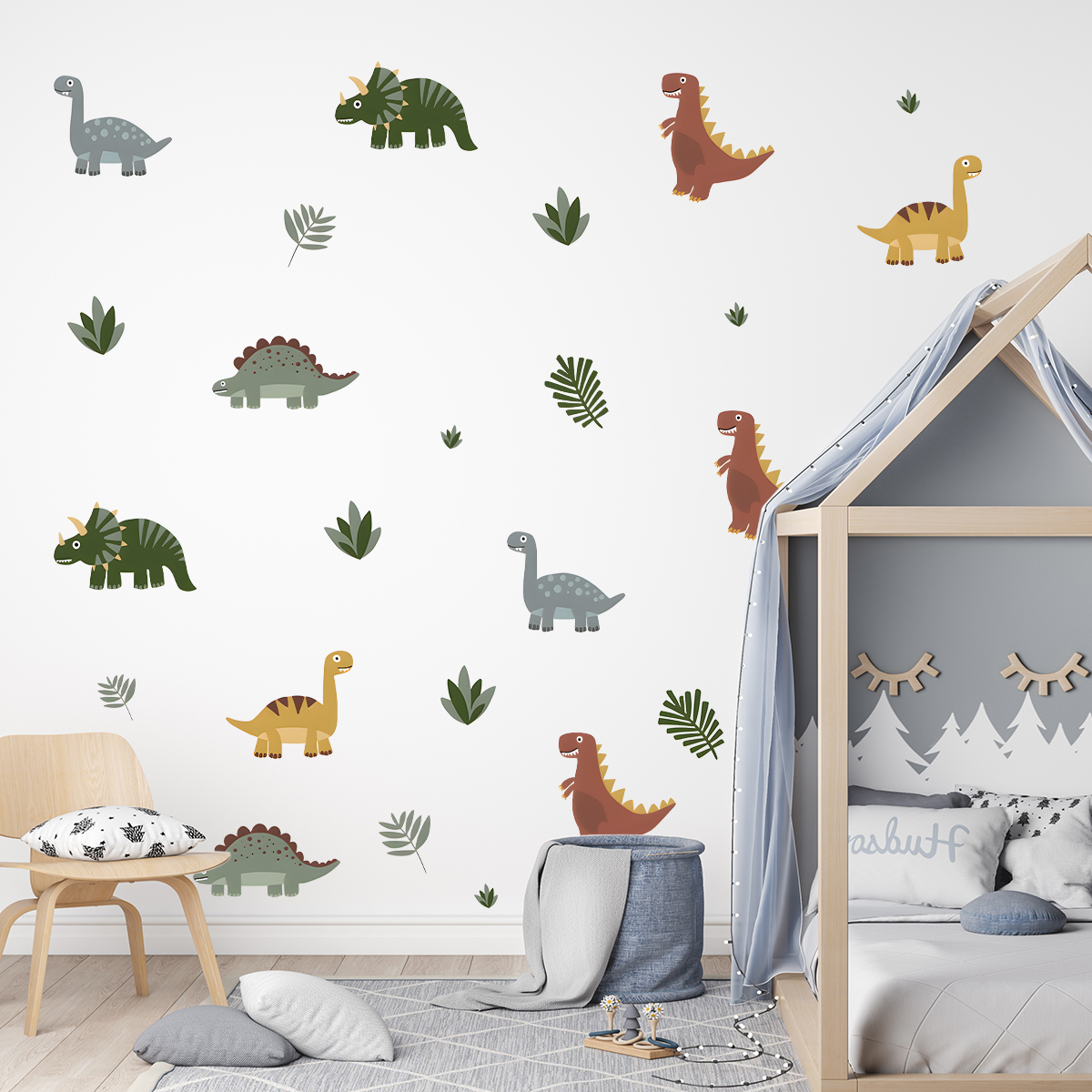 Cartoon Cute Dinosaur Leaf Ani - Baby Nursery Decals recension och pris