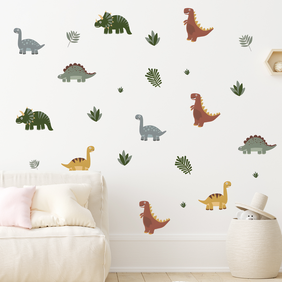 Cartoon Cute Dinosaur Leaf Ani - Baby Nursery Decals recension och pris