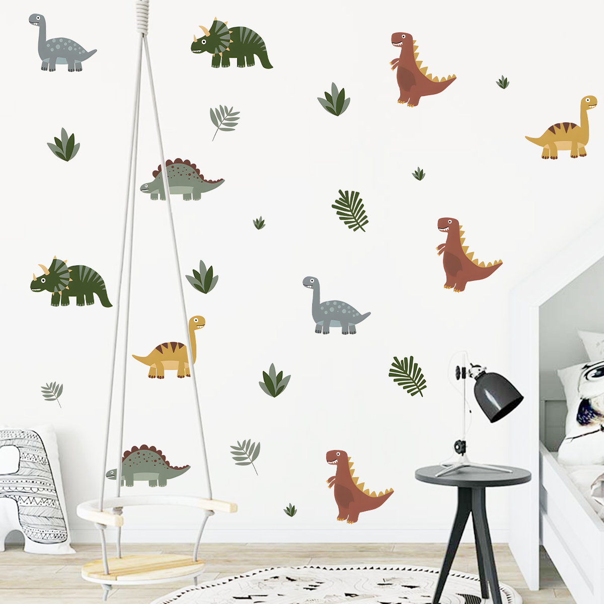 Cartoon Cute Dinosaur Leaf Ani - Baby Nursery Decals recension och pris