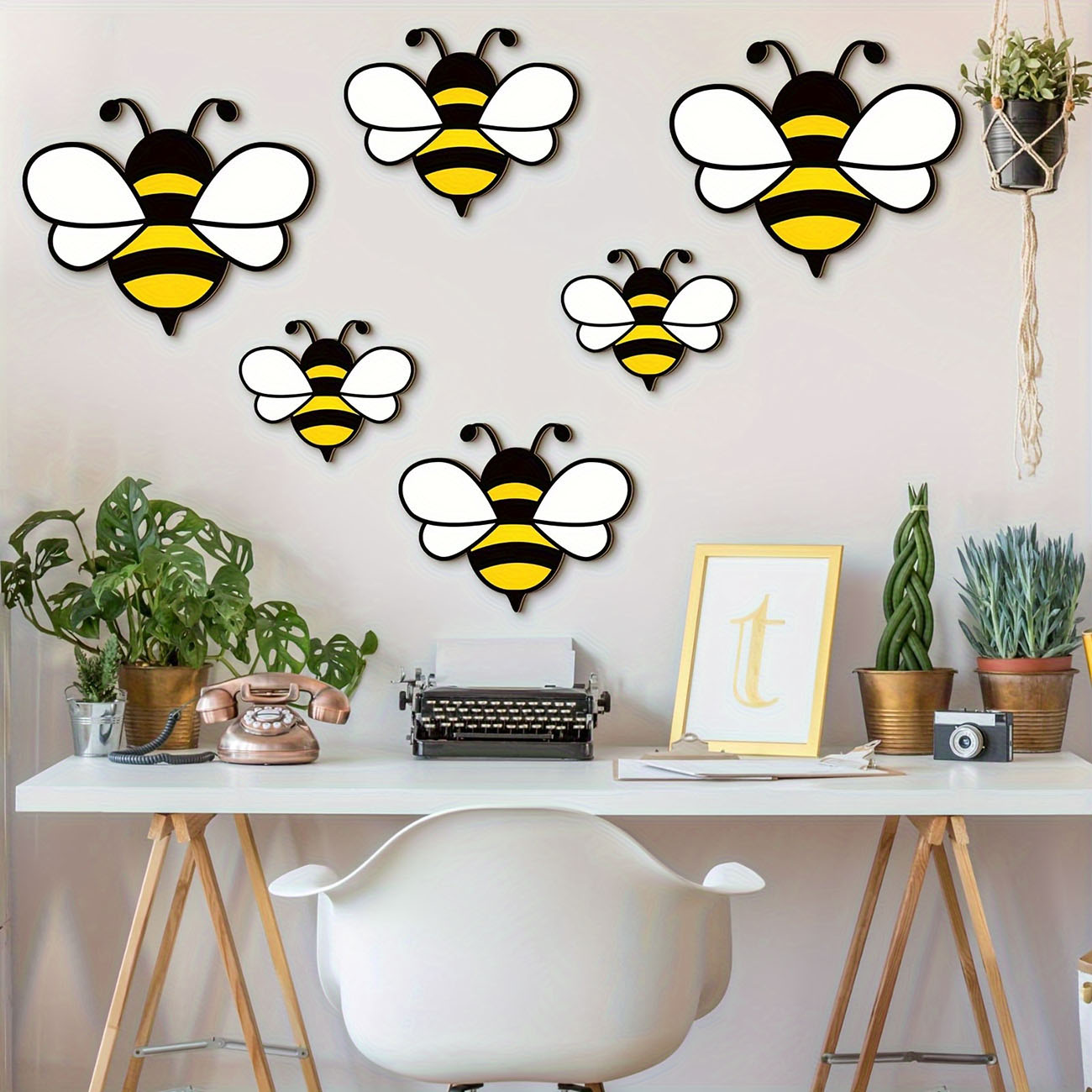 6Pcs Cute Bee Wooden Wall Stic - Baby Nursery Decals recension och pris