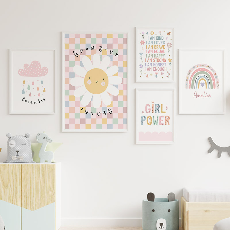 Sun Flower Rainbow Cloud Heart - Baby Nursery Prints recension och pris